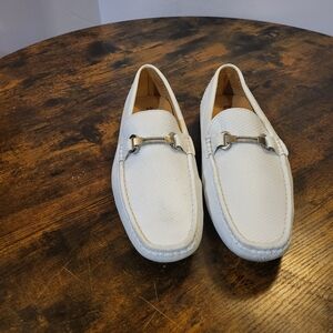 David Stone Men's White Silver Hardware Slide On Loafers Size 10